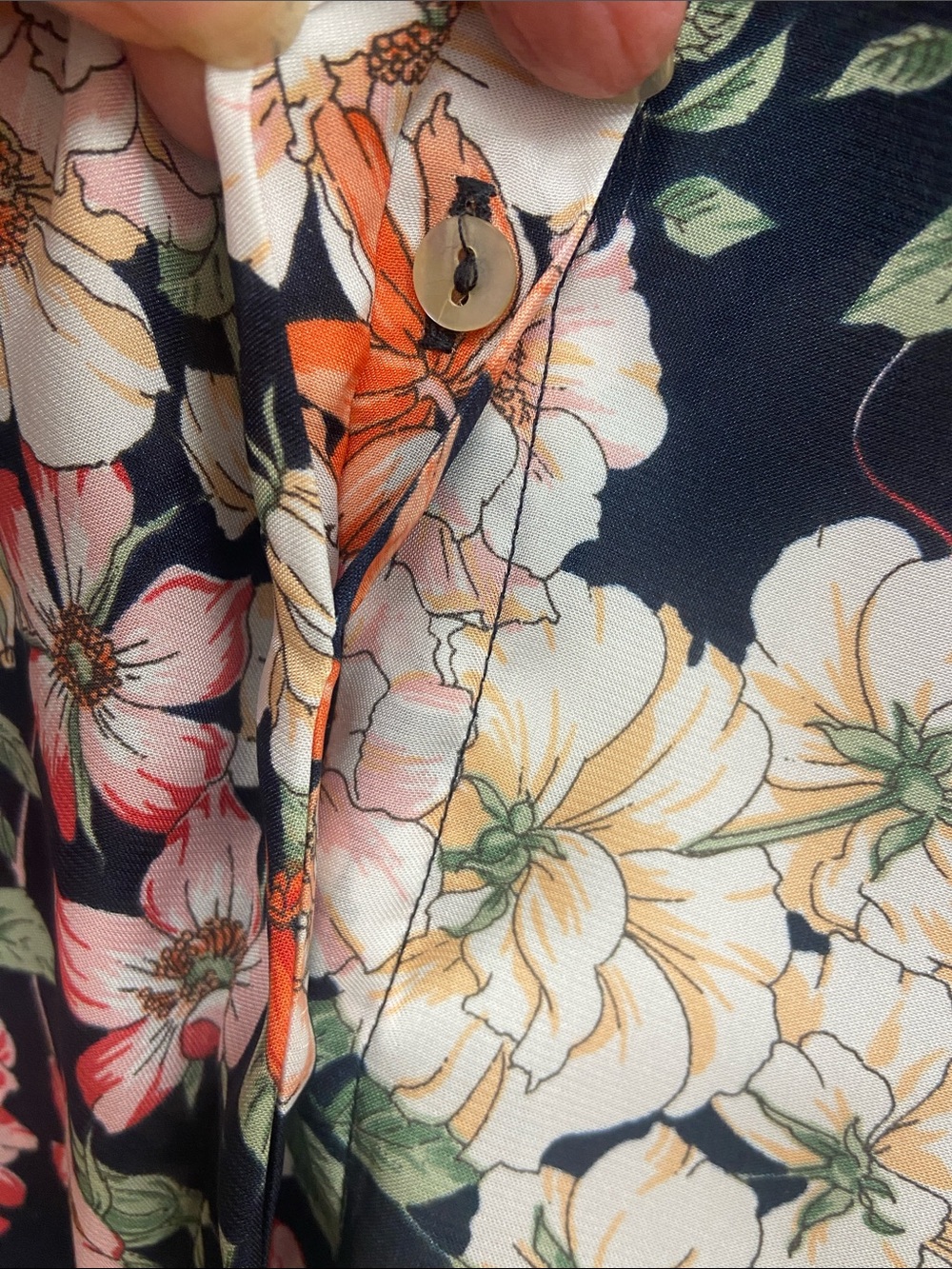 Zara Black Floral Button-Down Shirt with Orange, White & Green Accents - Picture 4 of 6